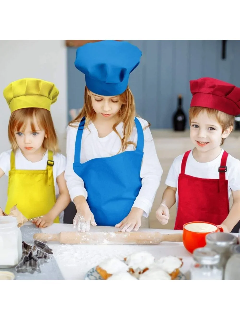 Kids Chef Hat and Apron Set - 10 Pieces Cooking Costume for Little Chefs